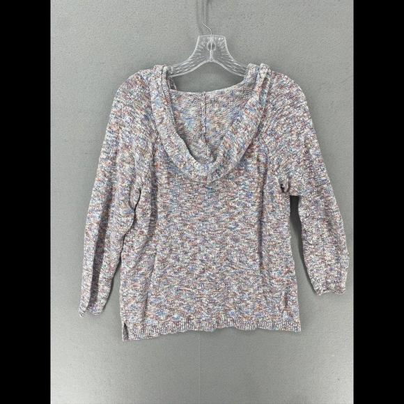 J. Jill Knit Sweater Womens Medium Multicolor Marled Hooded V Neck Tunic Top - Picture 2 of 7
